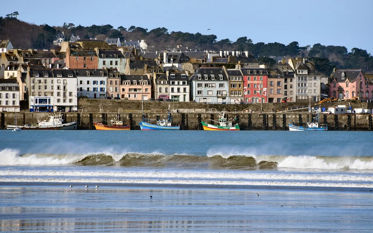 city, sea, wave, boat, house, nature, douarnenez, brittany, finistère, landscape, side